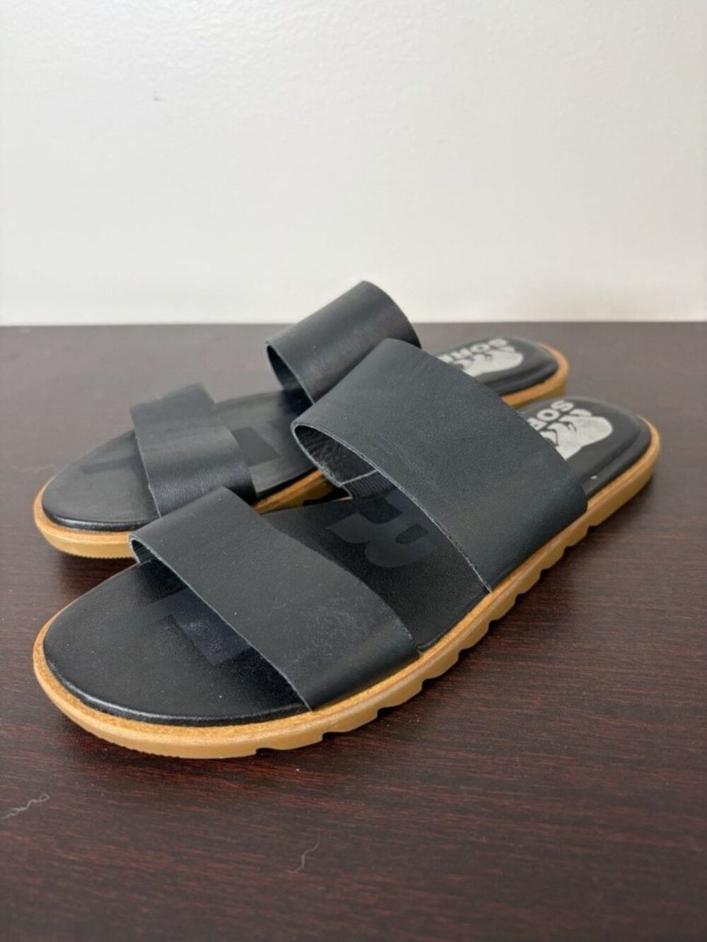 Sorel Women's Ella II Slides Sandals Size 8 Leather Black Vacation Summer
